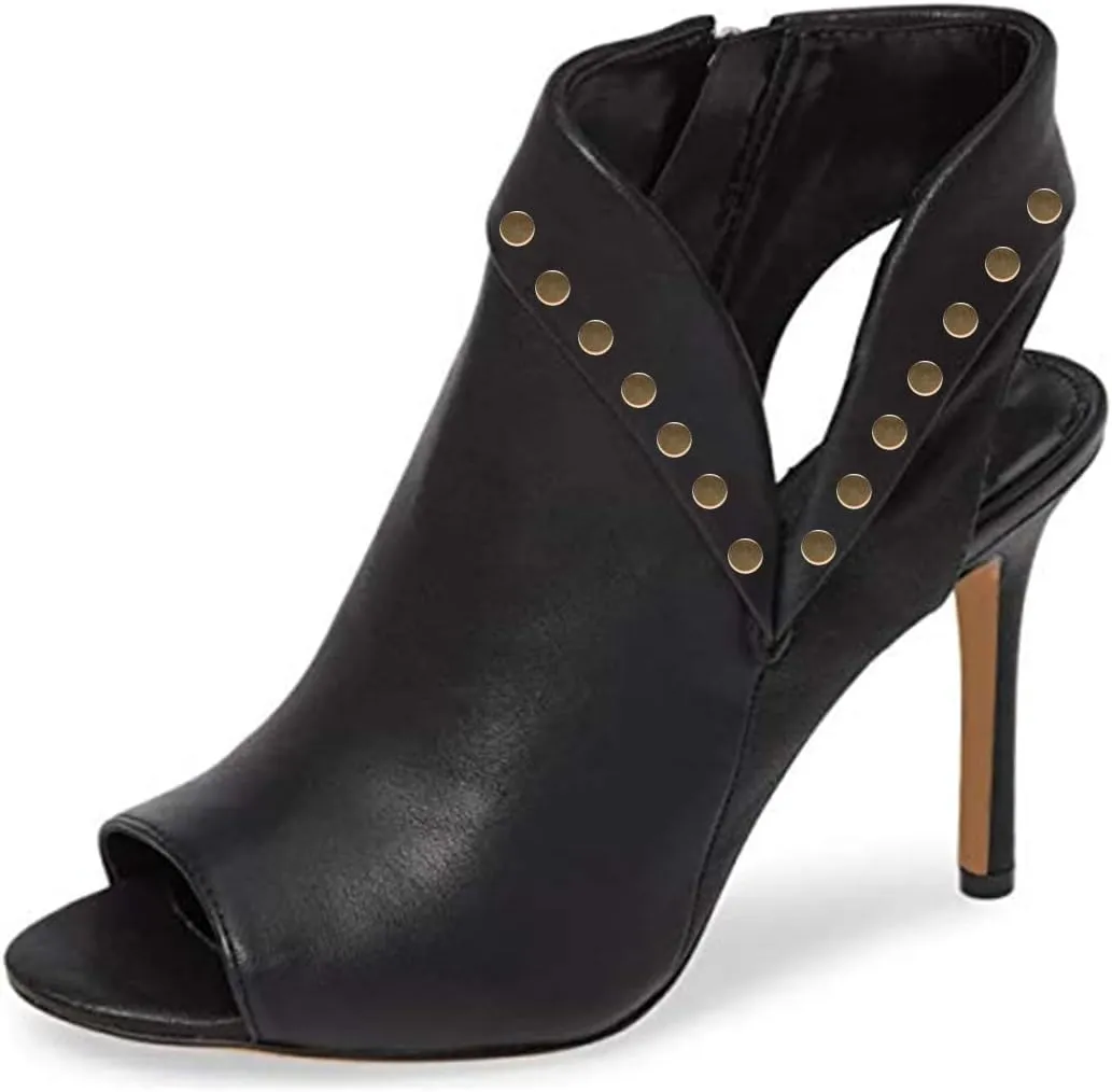 YDN Women Chic Peep Toe Stiletto High Heel Short Booties Cutout Slingback Side Zippers Walking Shoes