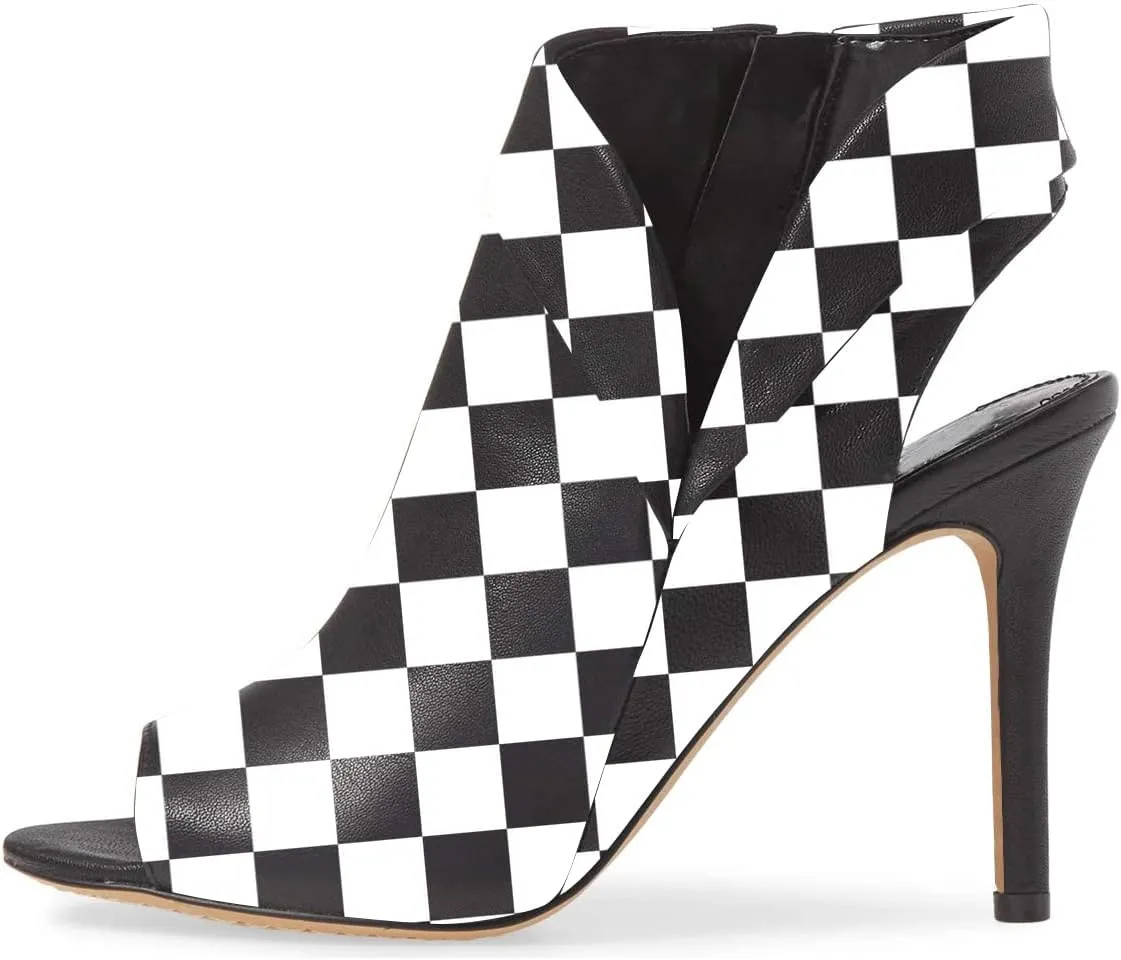 YDN Women Chic Peep Toe Stiletto High Heel Short Booties Cutout Slingback Side Zippers Walking Shoes