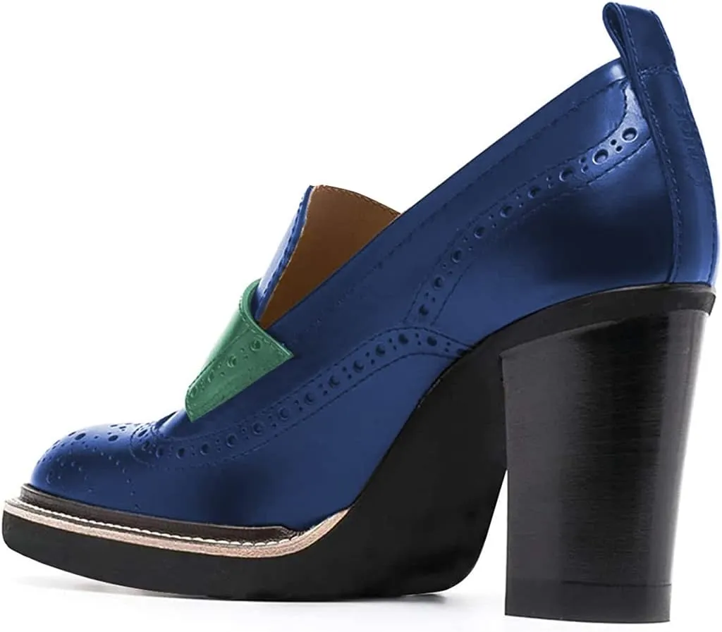 YDN Women Chunky High Heels Round Toe Oxford Loafer Size Color Material Customize Available Shoe Size 4-15 US