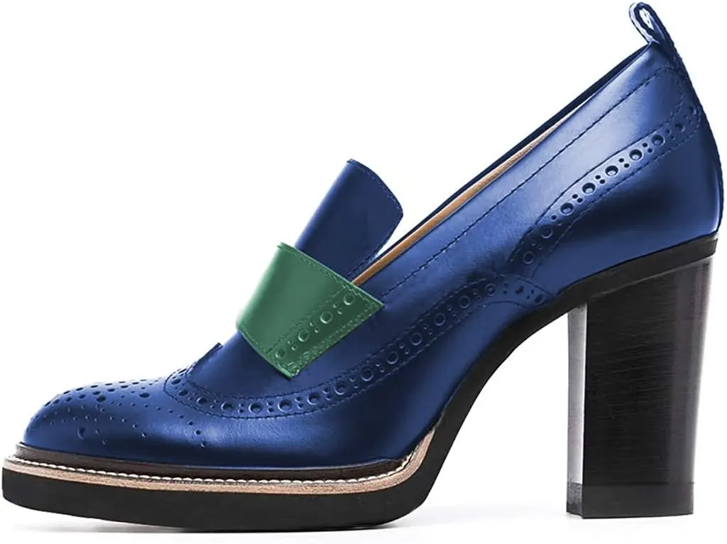 YDN Women Chunky High Heels Round Toe Oxford Loafer Size Color Material Customize Available Shoe Size 4-15 US