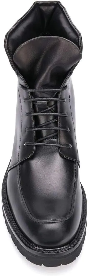 YDN Women Classic Round Toe Lug Sole Combat Ankle Boots Trendy Lace Up Chunky Low Heel Dress Booties Shoes
