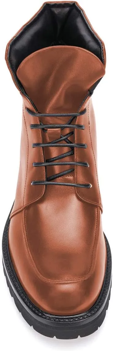 YDN Women Classic Round Toe Lug Sole Combat Ankle Boots Trendy Lace Up Chunky Low Heel Dress Booties Shoes