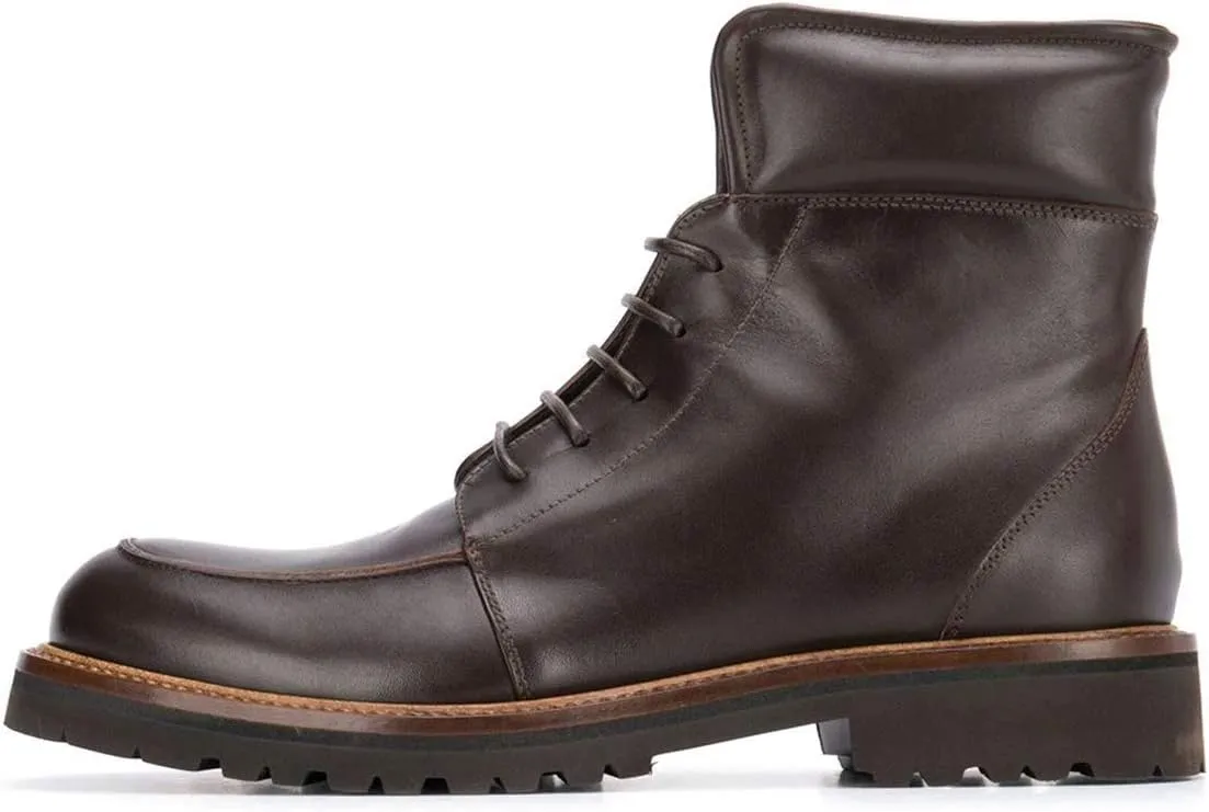 YDN Women Classic Round Toe Lug Sole Combat Ankle Boots Trendy Lace Up Chunky Low Heel Dress Booties Shoes