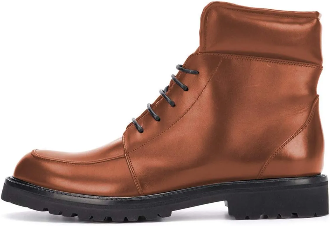 YDN Women Classic Round Toe Lug Sole Combat Ankle Boots Trendy Lace Up Chunky Low Heel Dress Booties Shoes