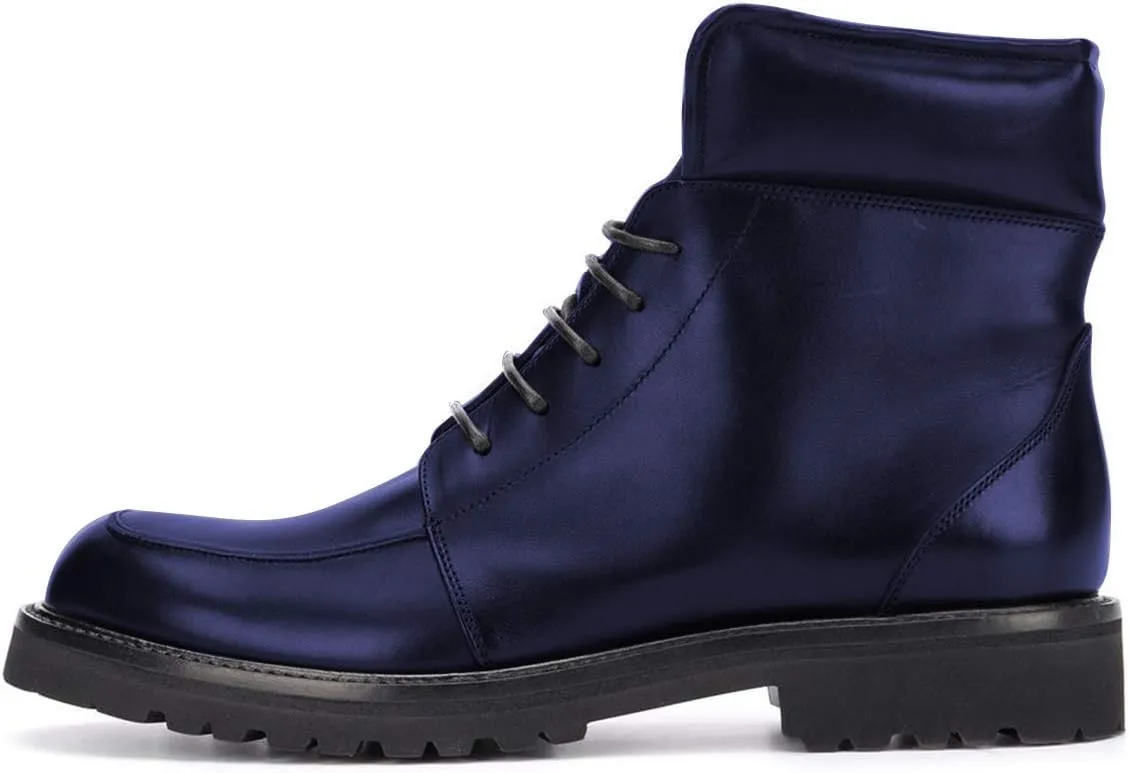 YDN Women Classic Round Toe Lug Sole Combat Ankle Boots Trendy Lace Up Chunky Low Heel Dress Booties Shoes