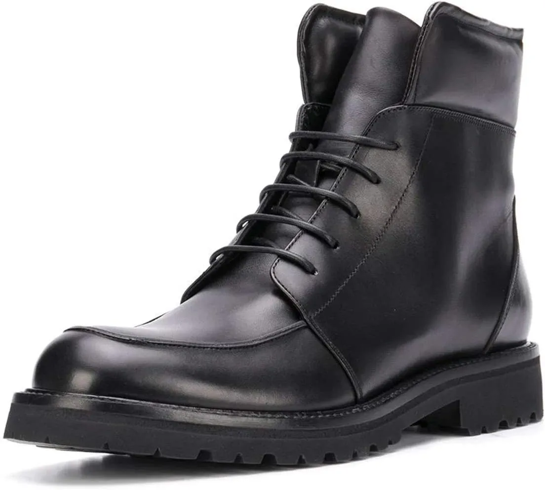 YDN Women Classic Round Toe Lug Sole Combat Ankle Boots Trendy Lace Up Chunky Low Heel Dress Booties Shoes