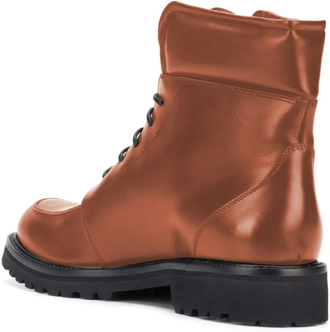 YDN Women Classic Round Toe Lug Sole Combat Ankle Boots Trendy Lace Up Chunky Low Heel Dress Booties Shoes
