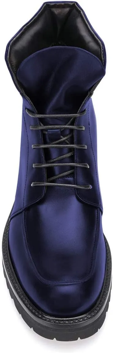 YDN Women Classic Round Toe Lug Sole Combat Ankle Boots Trendy Lace Up Chunky Low Heel Dress Booties Shoes