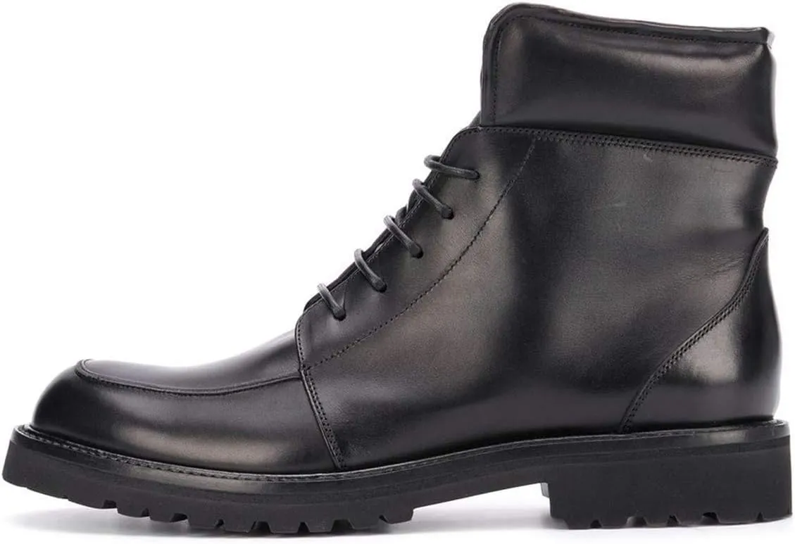 YDN Women Classic Round Toe Lug Sole Combat Ankle Boots Trendy Lace Up Chunky Low Heel Dress Booties Shoes
