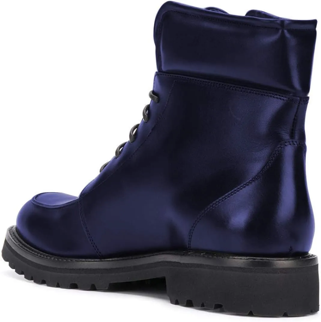 YDN Women Classic Round Toe Lug Sole Combat Ankle Boots Trendy Lace Up Chunky Low Heel Dress Booties Shoes