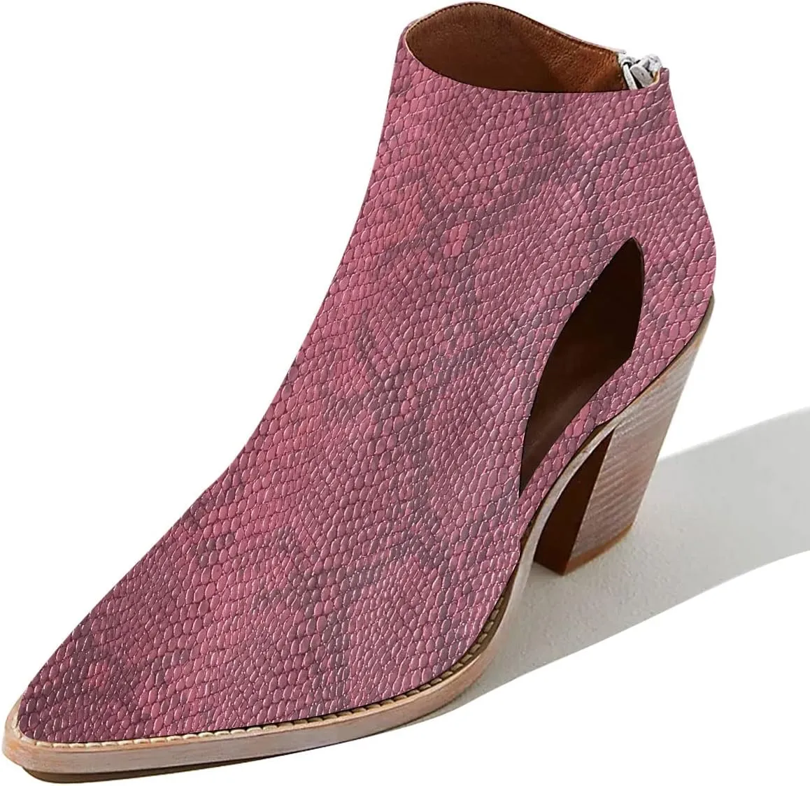 YDN Women Pointed Toe Ankle Boots Chunky Mid Heel Booties Cutout Hole Back Zipper Comfy Shoes Size 4-15 US