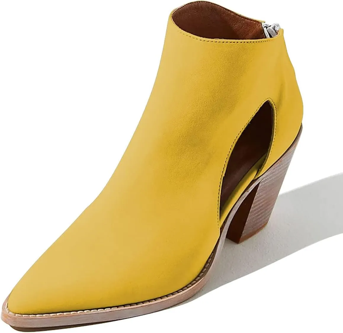 YDN Women Pointed Toe Ankle Boots Chunky Mid Heel Booties Cutout Hole Back Zipper Comfy Shoes Size 4-15 US
