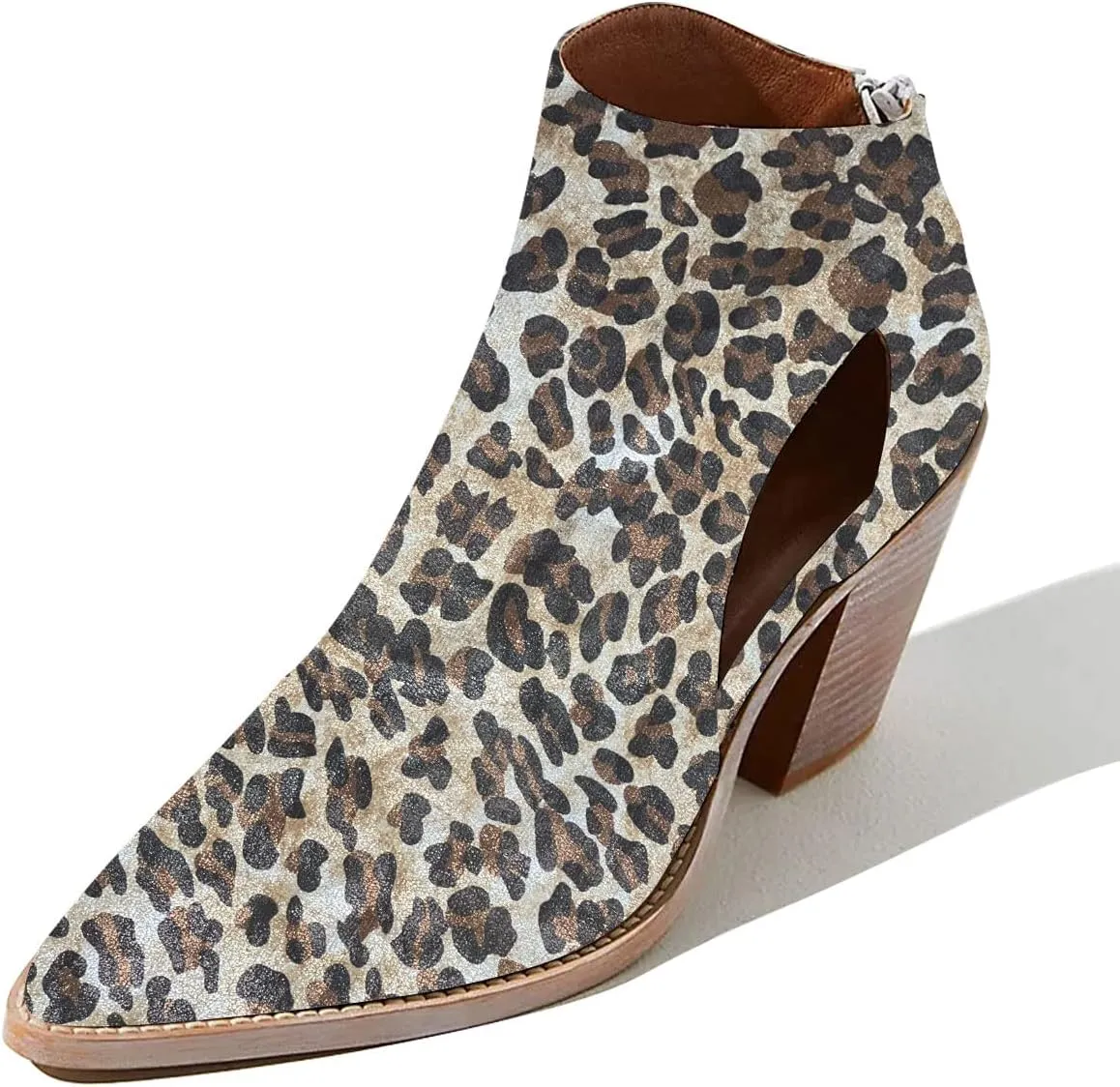 YDN Women Pointed Toe Ankle Boots Chunky Mid Heel Booties Cutout Hole Back Zipper Comfy Shoes Size 4-15 US