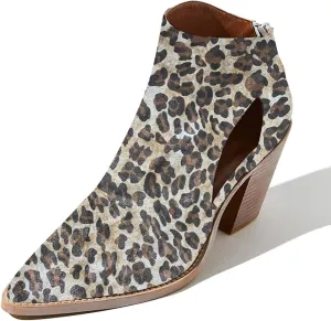 YDN Women Pointed Toe Ankle Boots Chunky Mid Heel Booties Cutout Hole Back Zipper Comfy Shoes Size 4-15 US