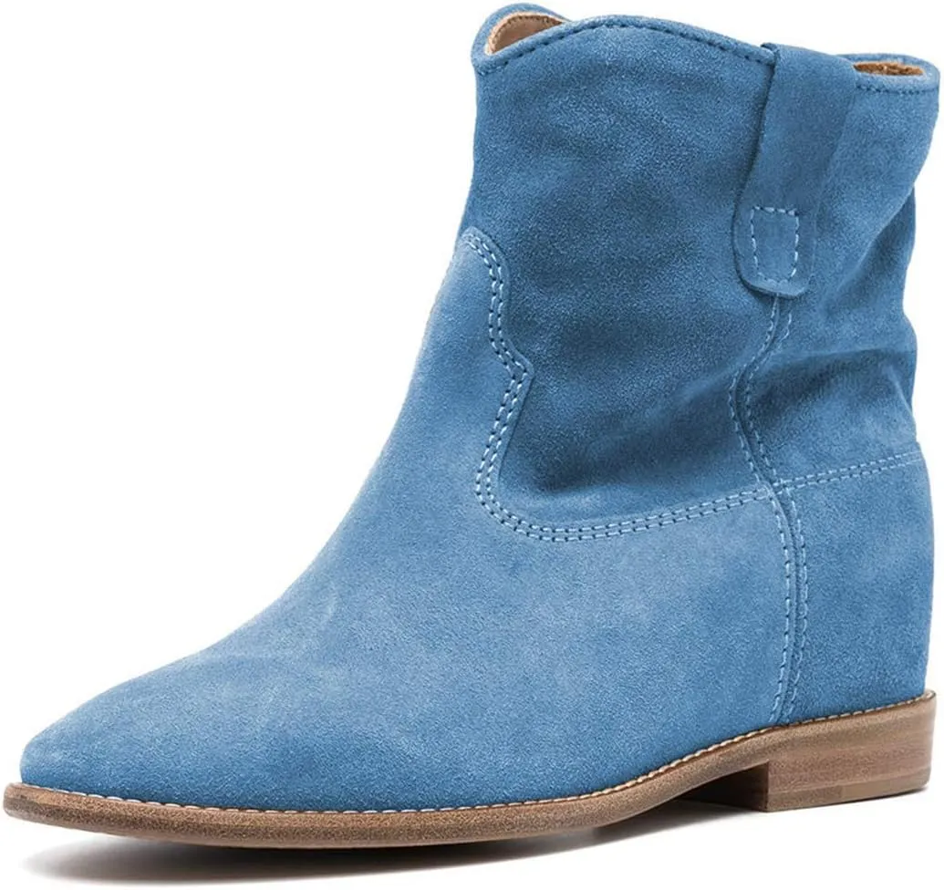 YDN Women Round Toe Hidden Heel Short Boots Suede Pull on Flat Booties Casual Travel Campus Shoes Size 4-15