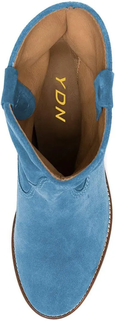 YDN Women Round Toe Hidden Heel Short Boots Suede Pull on Flat Booties Casual Travel Campus Shoes Size 4-15