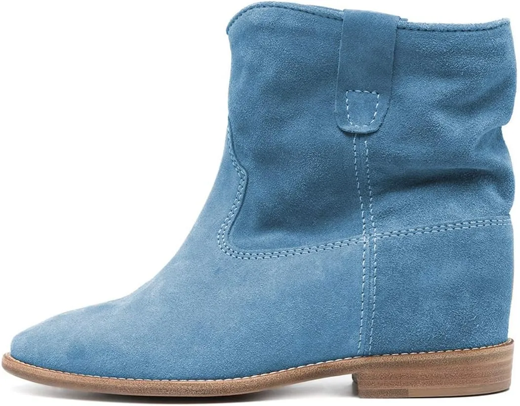 YDN Women Round Toe Hidden Heel Short Boots Suede Pull on Flat Booties Casual Travel Campus Shoes Size 4-15