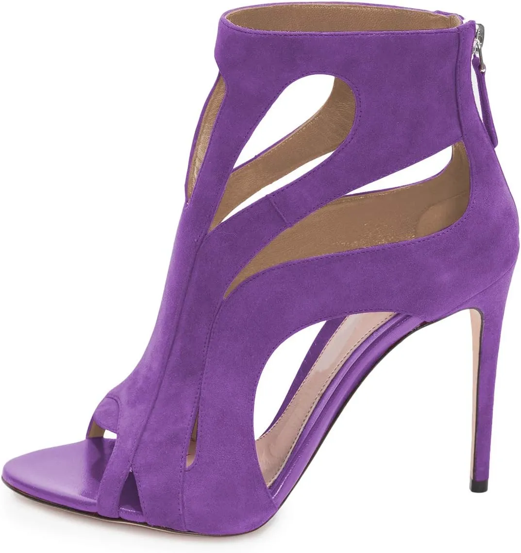 YDN Women Sexy Peep Toe Cutout Sandals Stiletto High Heel Ankle Booties Dressy Party Prom Zip Shoes