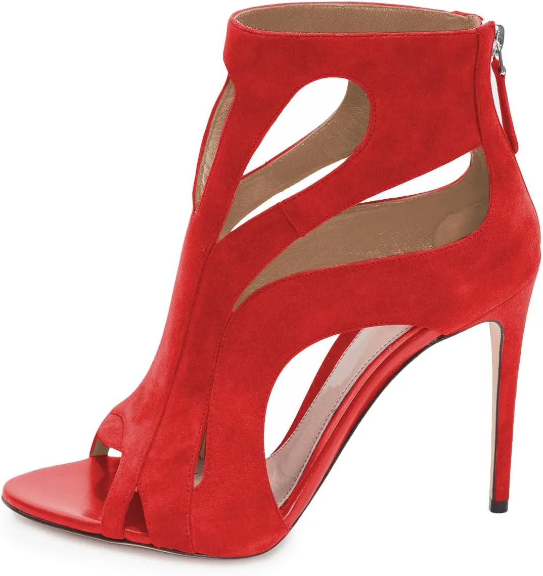 YDN Women Sexy Peep Toe Cutout Sandals Stiletto High Heel Ankle Booties Dressy Party Prom Zip Shoes