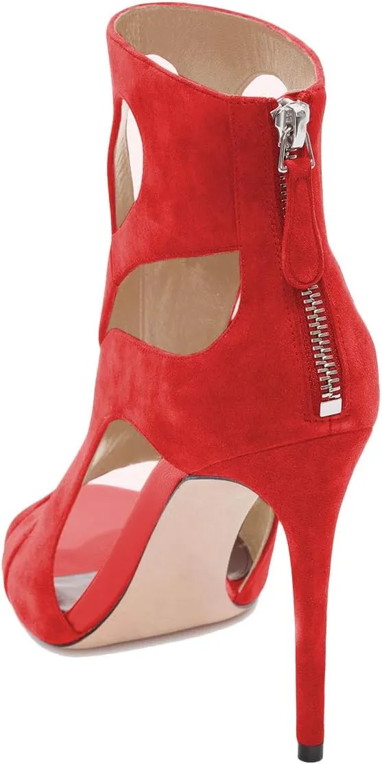 YDN Women Sexy Peep Toe Cutout Sandals Stiletto High Heel Ankle Booties Dressy Party Prom Zip Shoes