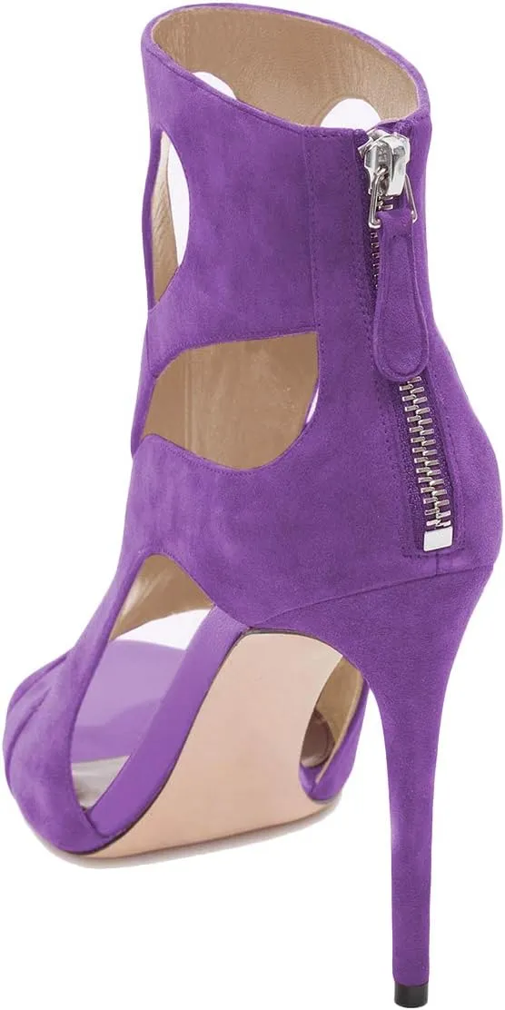 YDN Women Sexy Peep Toe Cutout Sandals Stiletto High Heel Ankle Booties Dressy Party Prom Zip Shoes