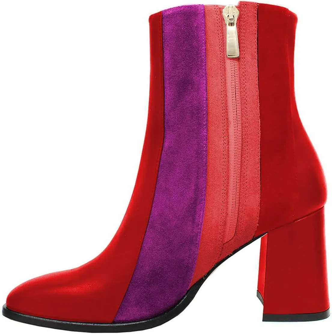 YDN Women Square Toe Ankle Boots Block High Heel Booties Fashion Contrast Stitching Party Evening Shoes Size 4-15 US