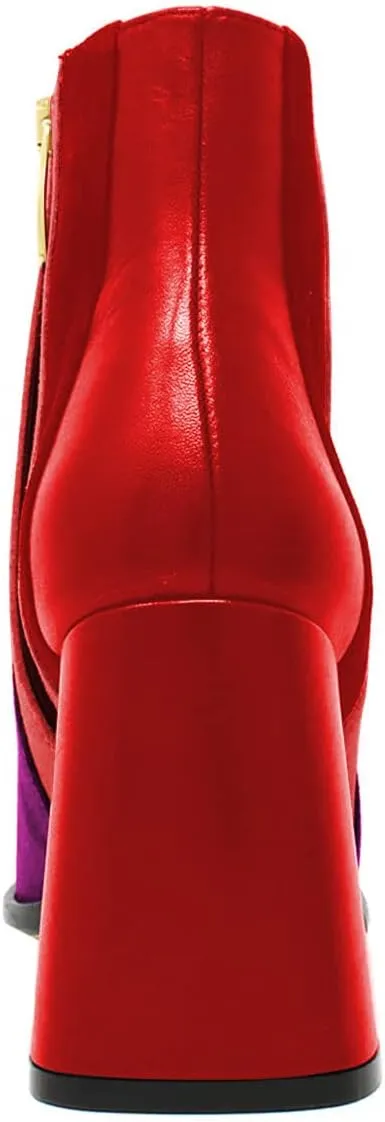 YDN Women Square Toe Ankle Boots Block High Heel Booties Fashion Contrast Stitching Party Evening Shoes Size 4-15 US