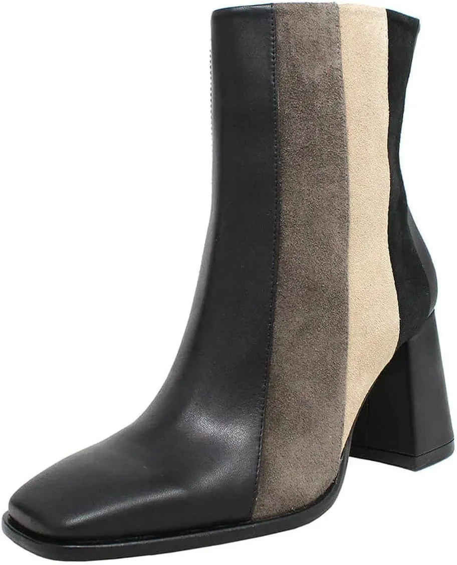 YDN Women Square Toe Ankle Boots Block High Heel Booties Fashion Contrast Stitching Party Evening Shoes Size 4-15 US