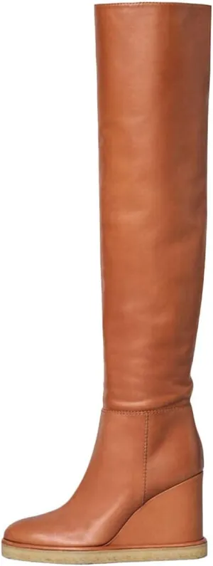 YDN Women Trendy Wedge High Heels Over The Knee Thigh High Boots Comfortable Pull on Foldable Knee High Winter Boots Size 4-15 US