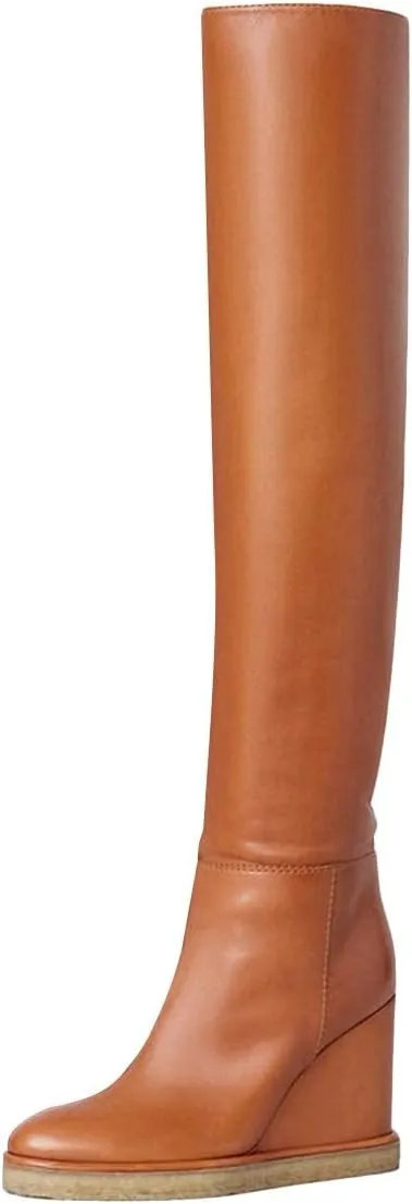 YDN Women Trendy Wedge High Heels Over The Knee Thigh High Boots Comfortable Pull on Foldable Knee High Winter Boots Size 4-15 US