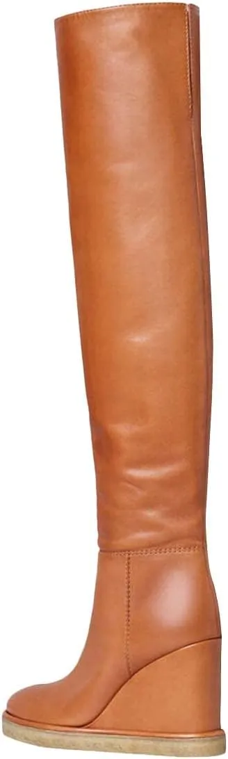 YDN Women Trendy Wedge High Heels Over The Knee Thigh High Boots Comfortable Pull on Foldable Knee High Winter Boots Size 4-15 US