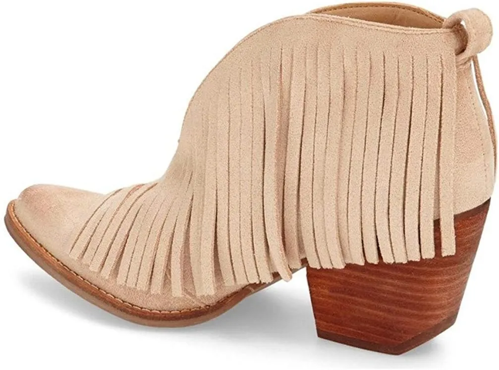 YDN Women Western Ankle High Boots with Tassels Round Toe Block Heel Suede Retro Booties Shoes Size 4-15 US