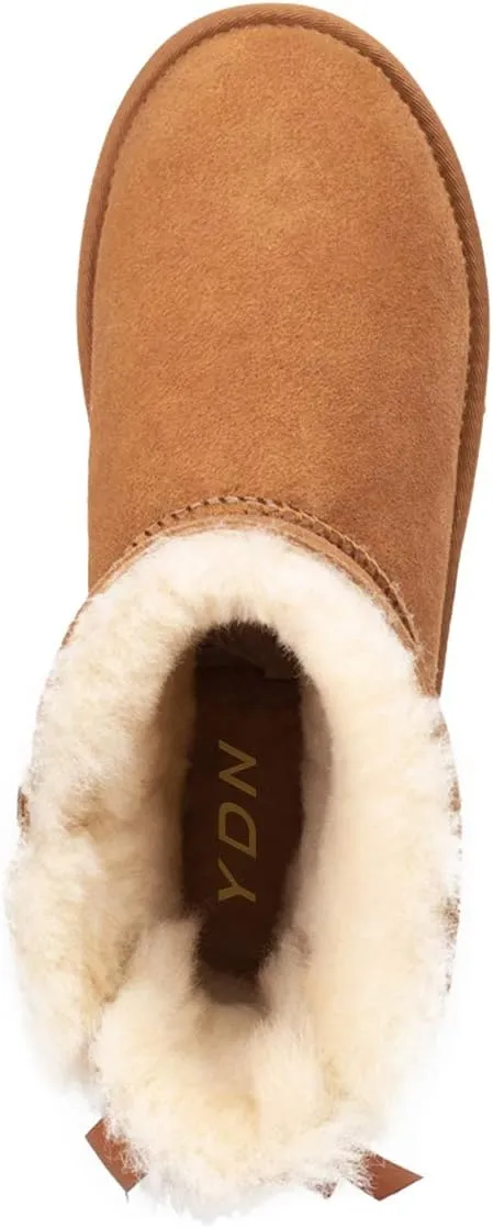 YDN Women Winter Warm Fur Lined Snow Boots Round Toe Flats Ankle High Booties Slip On Low Heels Shoes Size 4-15 US