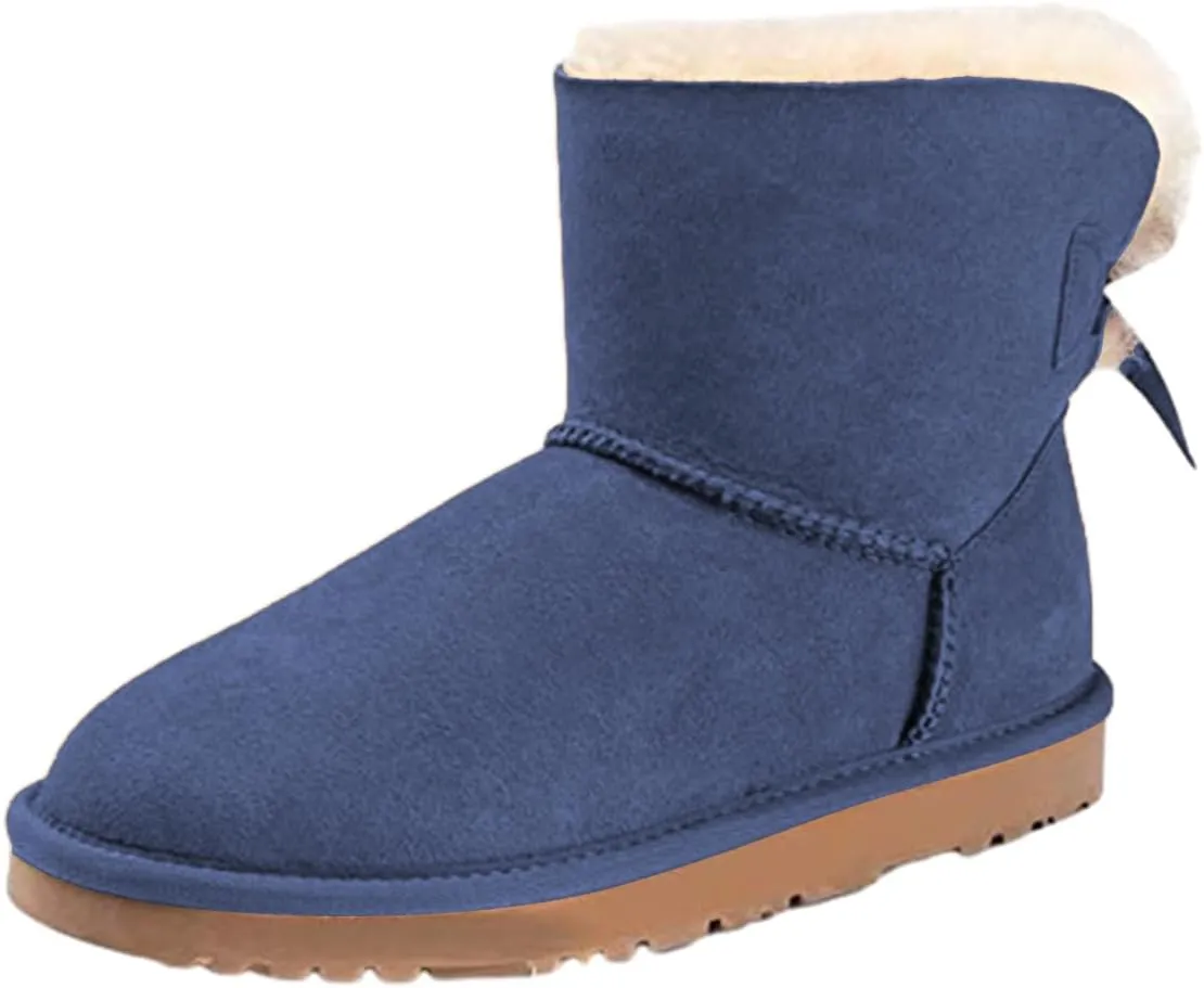YDN Women Winter Warm Fur Lined Snow Boots Round Toe Flats Ankle High Booties Slip On Low Heels Shoes Size 4-15 US