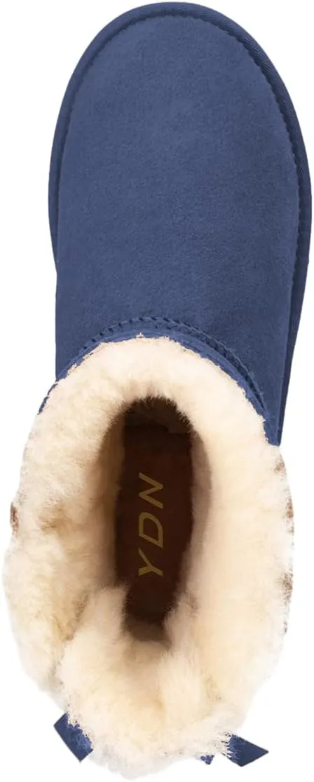 YDN Women Winter Warm Fur Lined Snow Boots Round Toe Flats Ankle High Booties Slip On Low Heels Shoes Size 4-15 US