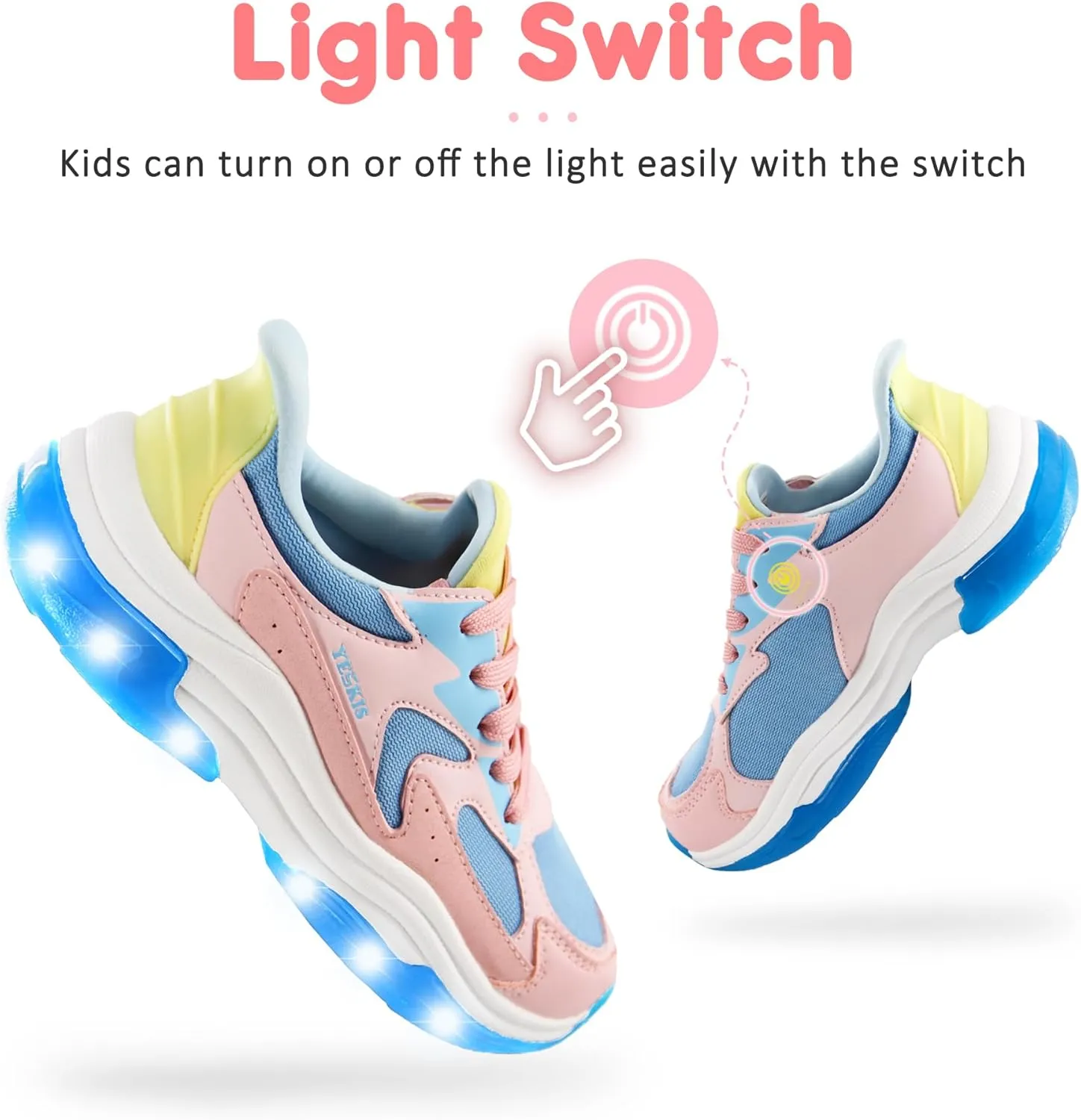 YESKIS Boys Girls Light Up Shoes Kids Lightweight Breathable Mesh Led Flashing Fashion Running Sneakers for Toddler Little Kid