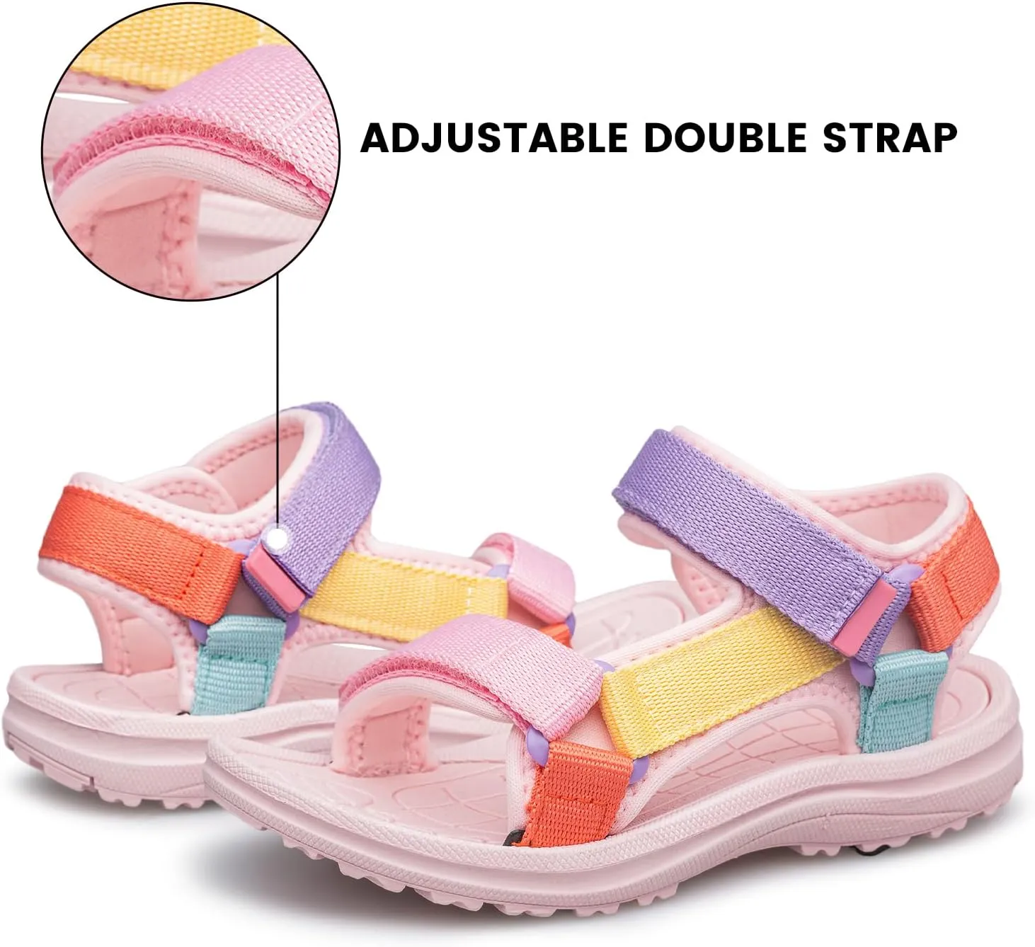 YHOON Boys Girls Sandals Adjustable Double Strap Open-Toe Athletic Lightweight Unisex Child Sport Sandals Summer Outdoor(Toddler/Little Kid/Big Kid)