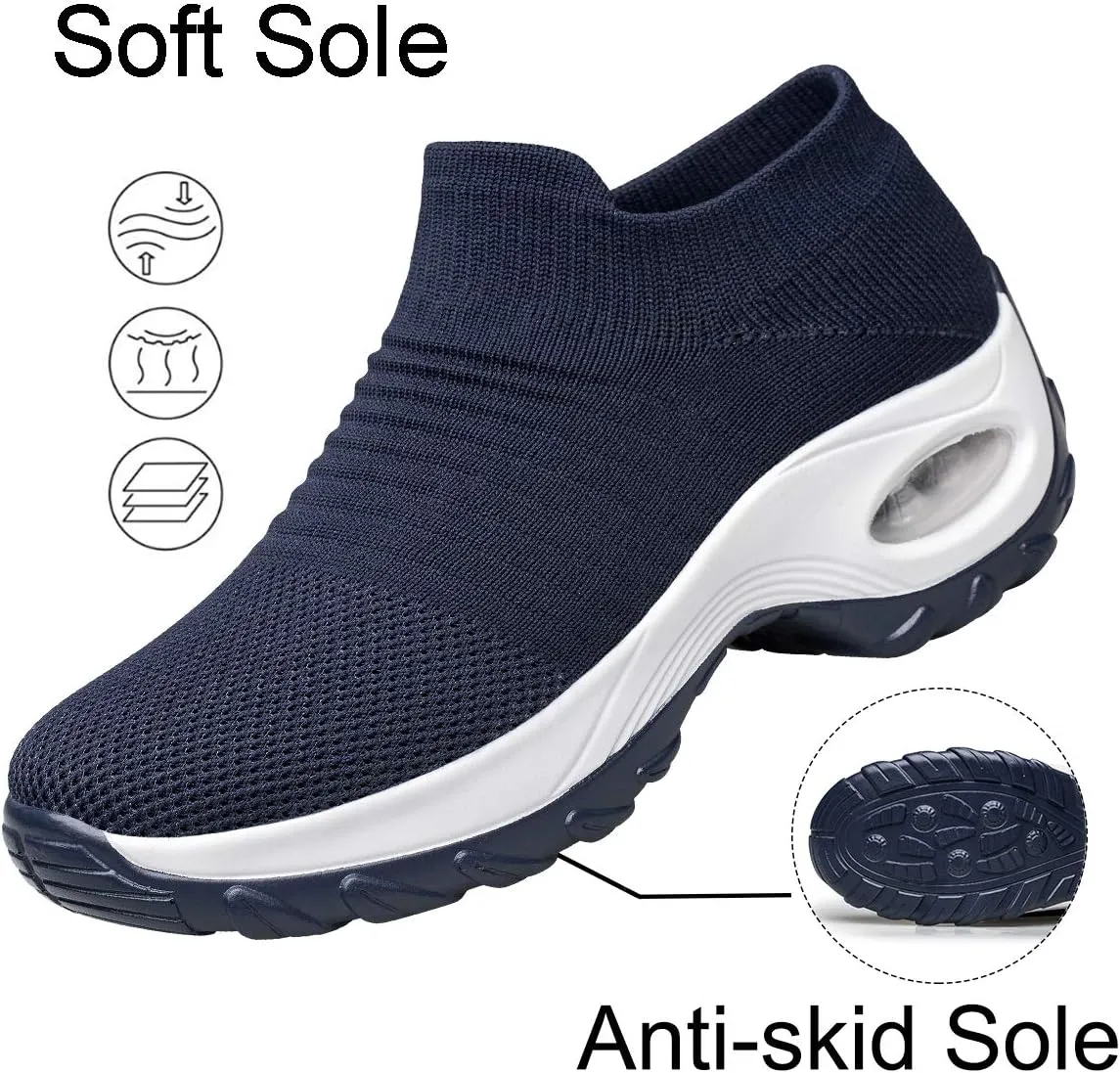 YHOON Women's Walking Shoes - Sock Sneakers Slip on Mesh Platform Air Cushion Athletic Shoes Work Nurse Comfortable