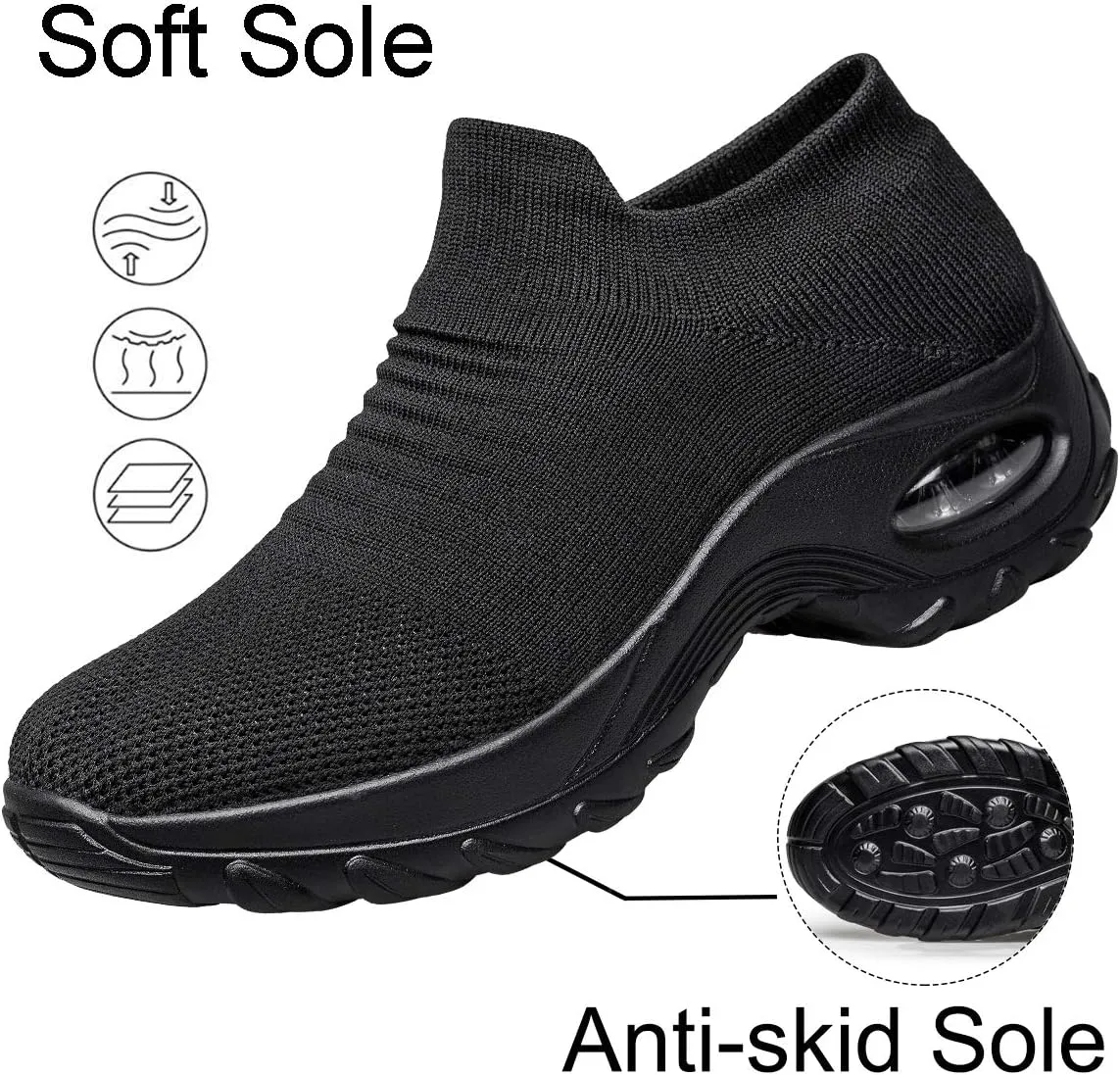 YHOON Women's Walking Shoes - Sock Sneakers Slip on Mesh Platform Air Cushion Athletic Shoes Work Nurse Comfortable