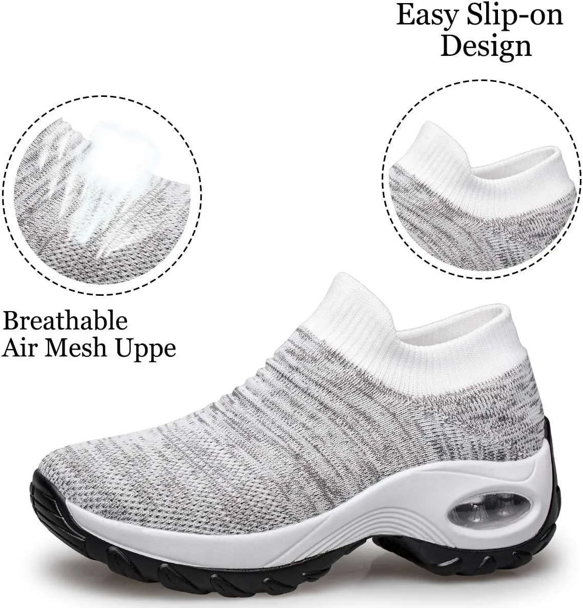 YHOON Women's Walking Shoes - Sock Sneakers Slip on Mesh Platform Air Cushion Athletic Shoes Work Nurse Comfortable