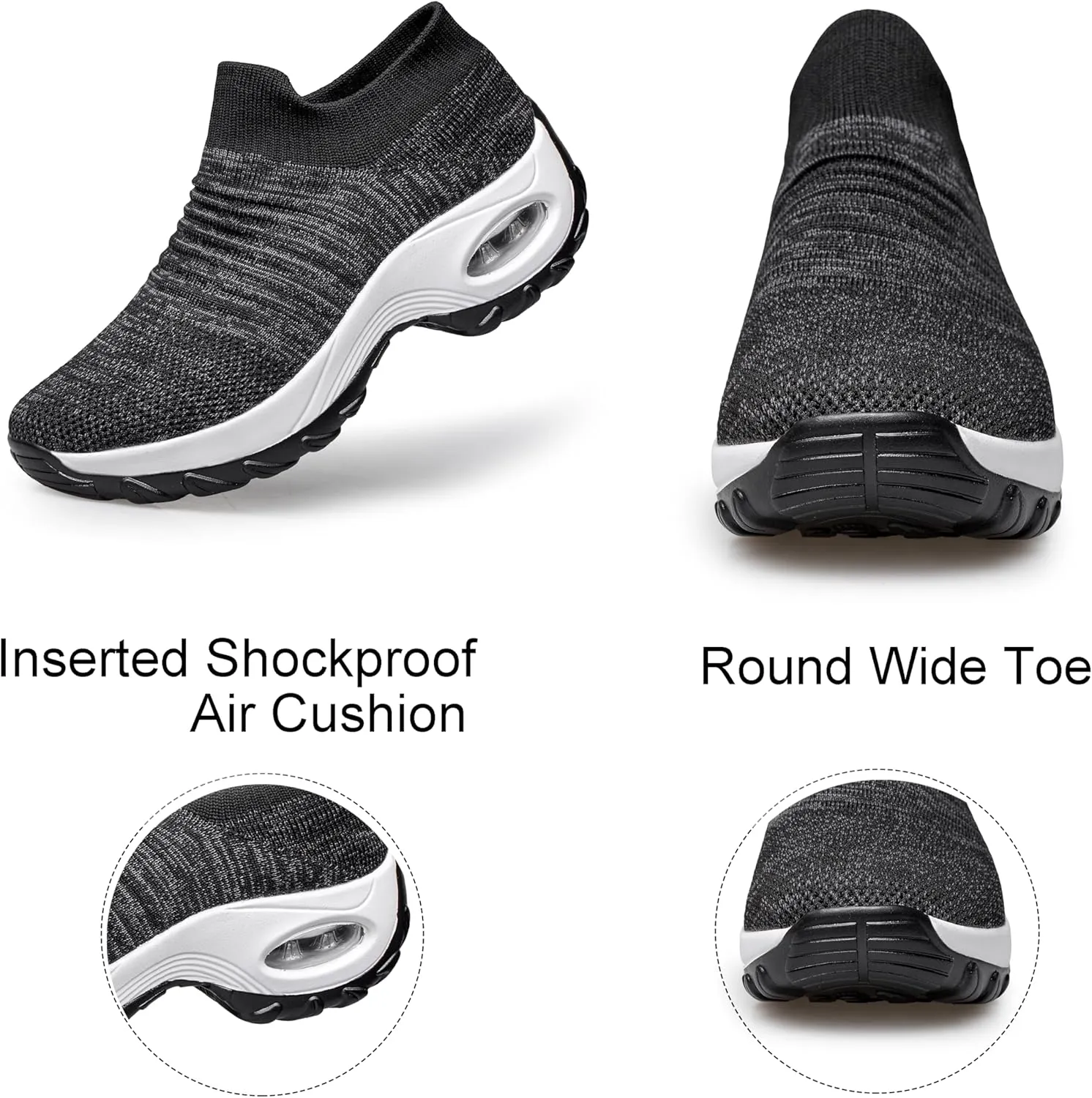YHOON Women's Walking Shoes - Sock Sneakers Slip on Mesh Platform Air Cushion Athletic Shoes Work Nurse Comfortable