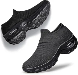 YHOON Women's Walking Shoes - Sock Sneakers Slip on Mesh Platform Air Cushion Athletic Shoes Work Nurse Comfortable