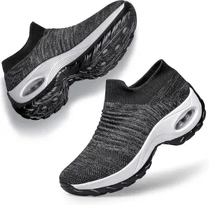 YHOON Women's Walking Shoes - Sock Sneakers Slip on Mesh Platform Air Cushion Athletic Shoes Work Nurse Comfortable