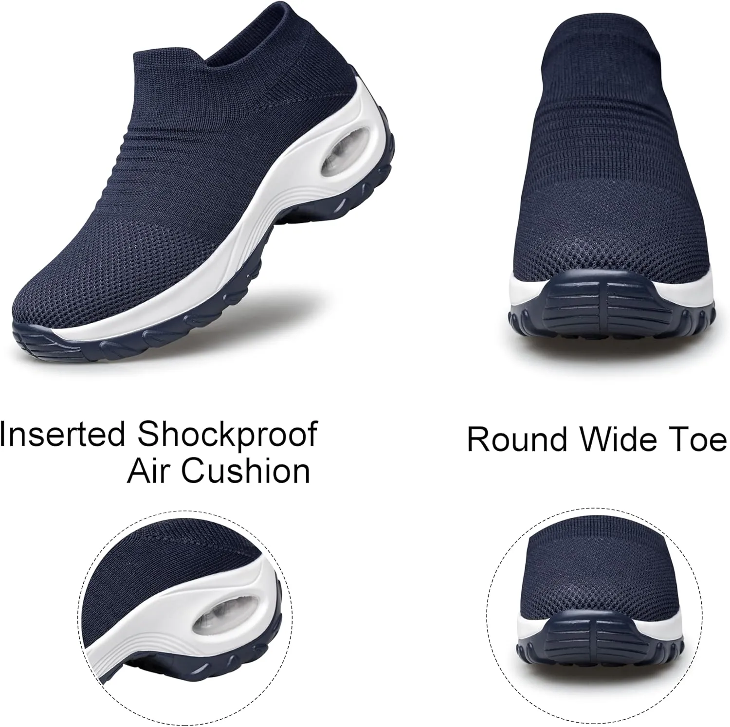YHOON Women's Walking Shoes - Sock Sneakers Slip on Mesh Platform Air Cushion Athletic Shoes Work Nurse Comfortable