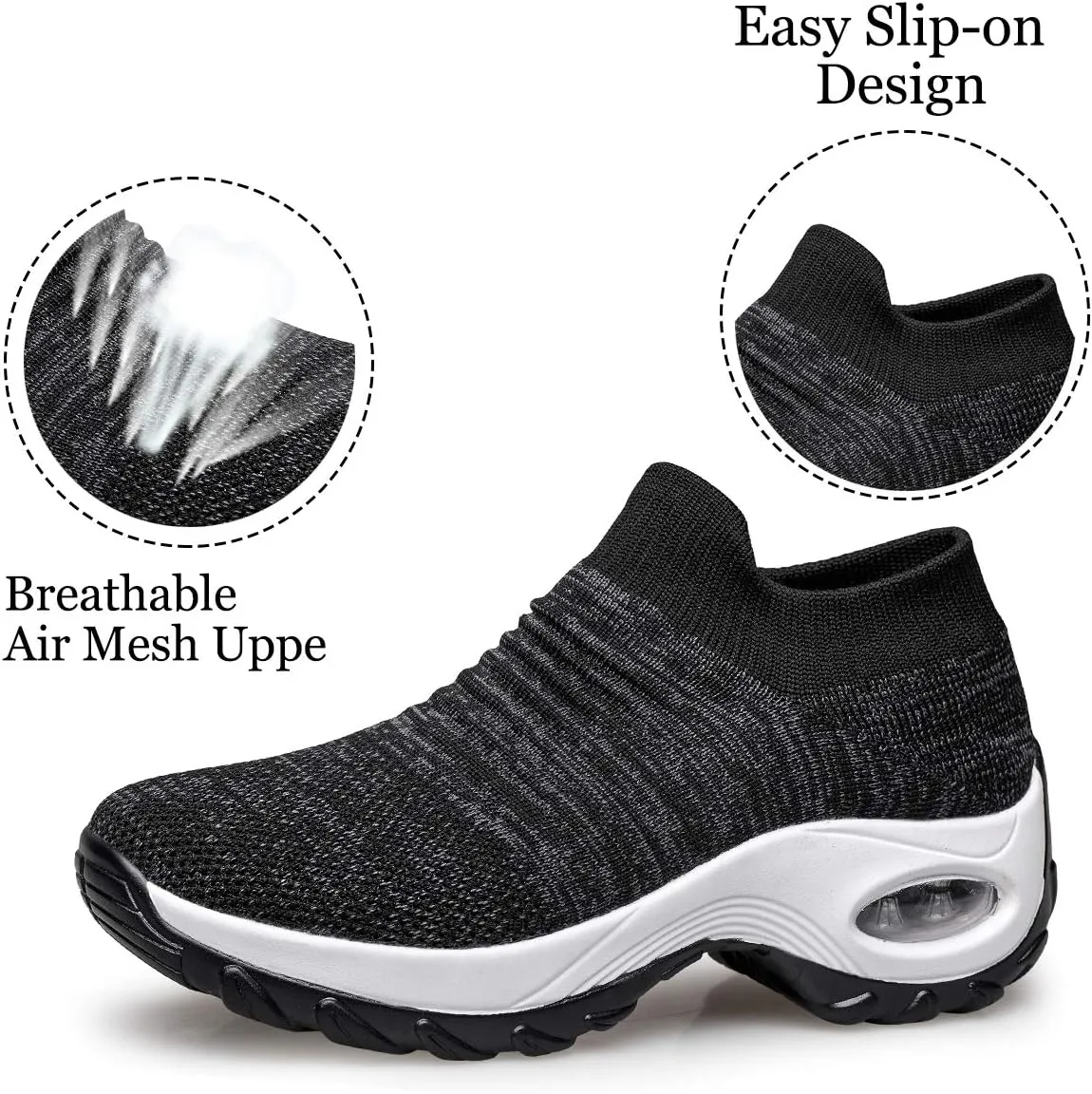 YHOON Women's Walking Shoes - Sock Sneakers Slip on Mesh Platform Air Cushion Athletic Shoes Work Nurse Comfortable