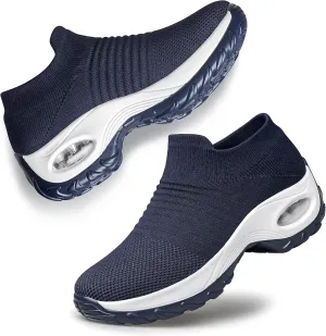 YHOON Women's Walking Shoes - Sock Sneakers Slip on Mesh Platform Air Cushion Athletic Shoes Work Nurse Comfortable