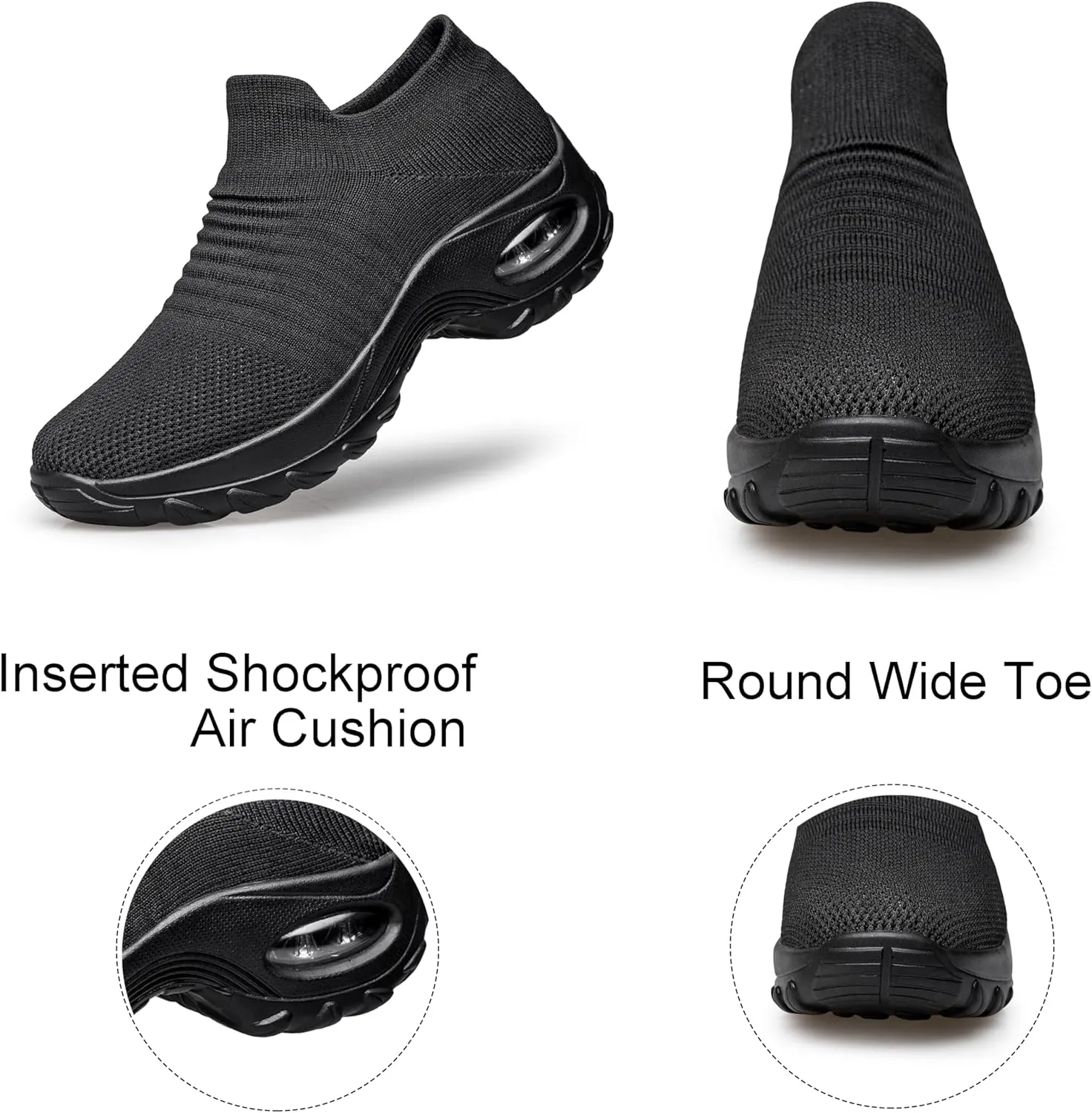 YHOON Women's Walking Shoes - Sock Sneakers Slip on Mesh Platform Air Cushion Athletic Shoes Work Nurse Comfortable