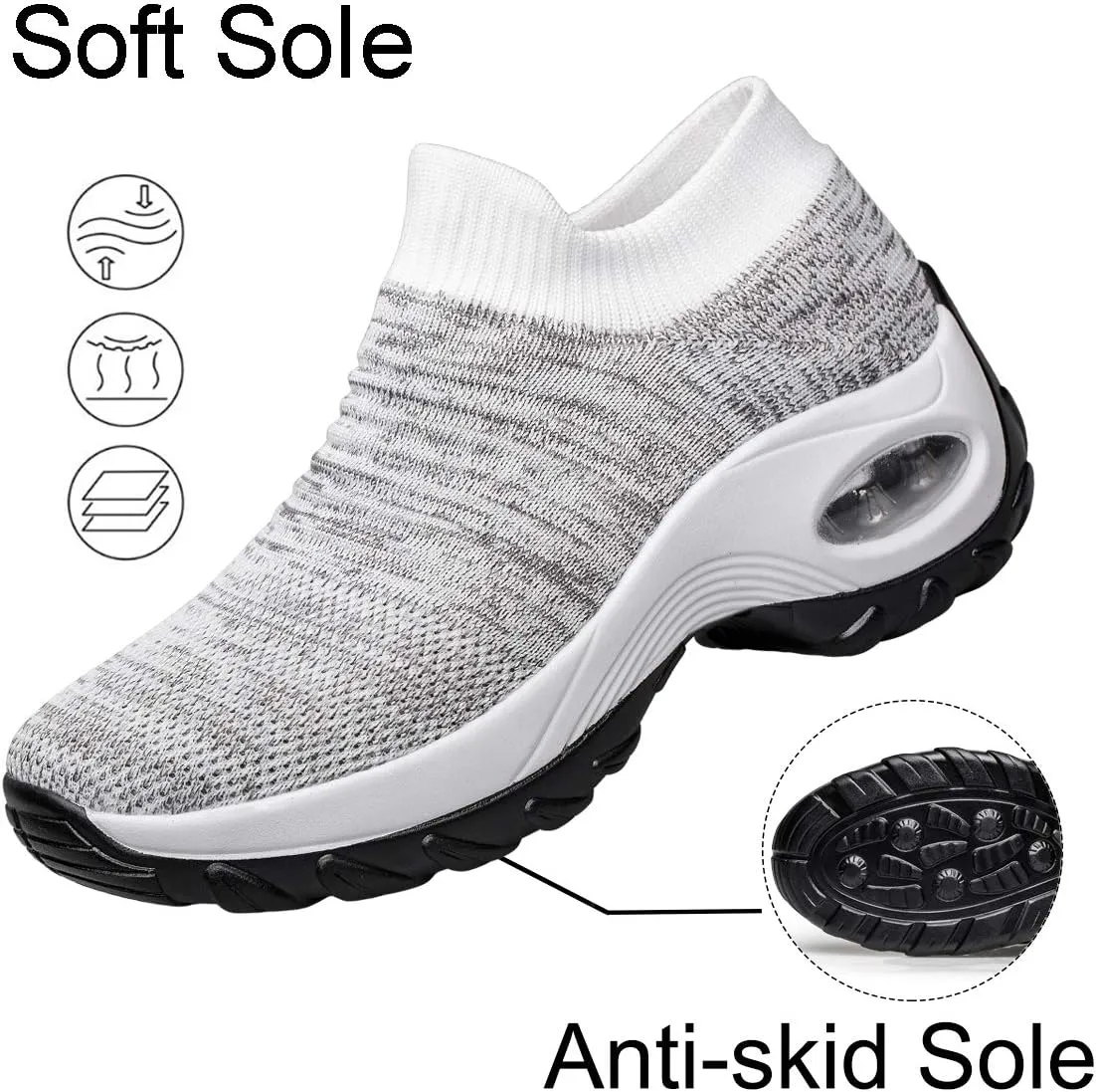 YHOON Women's Walking Shoes - Sock Sneakers Slip on Mesh Platform Air Cushion Athletic Shoes Work Nurse Comfortable