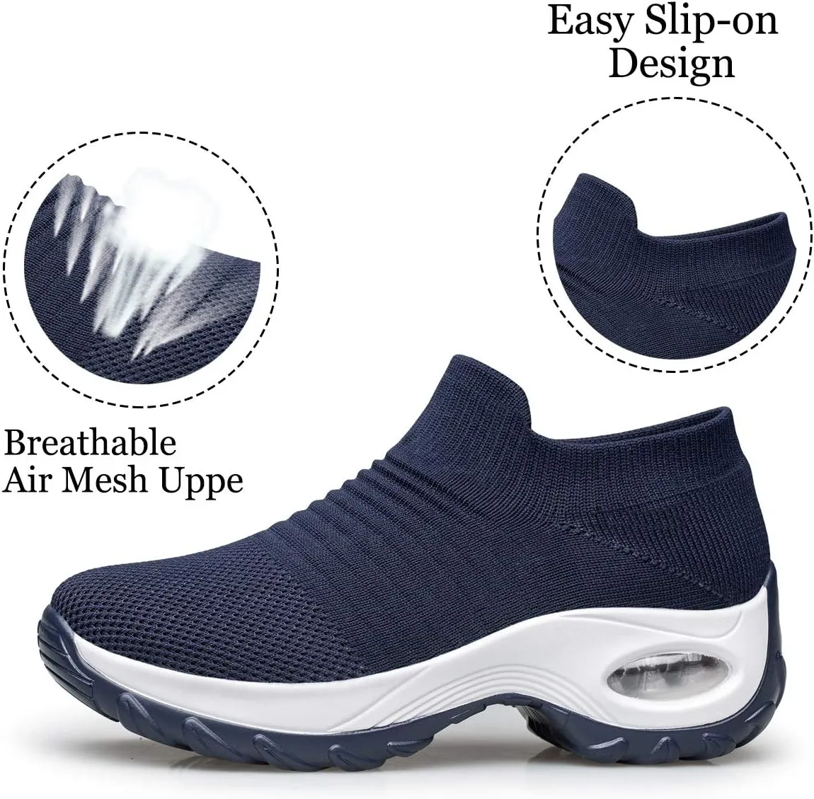 YHOON Women's Walking Shoes - Sock Sneakers Slip on Mesh Platform Air Cushion Athletic Shoes Work Nurse Comfortable