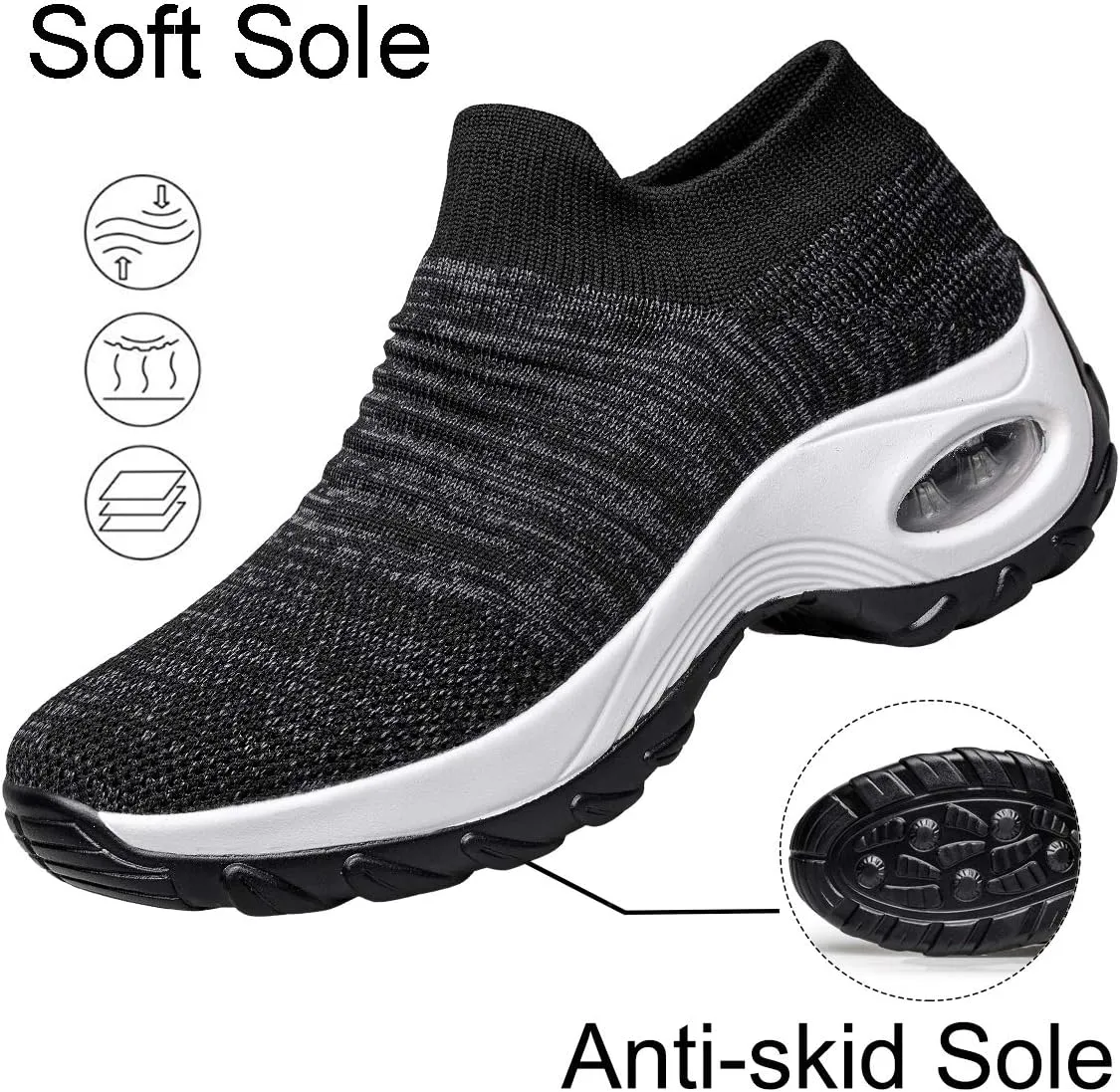 YHOON Women's Walking Shoes - Sock Sneakers Slip on Mesh Platform Air Cushion Athletic Shoes Work Nurse Comfortable